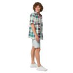 Teal Plaid Madras Button Shirt Vibrant Summer Top