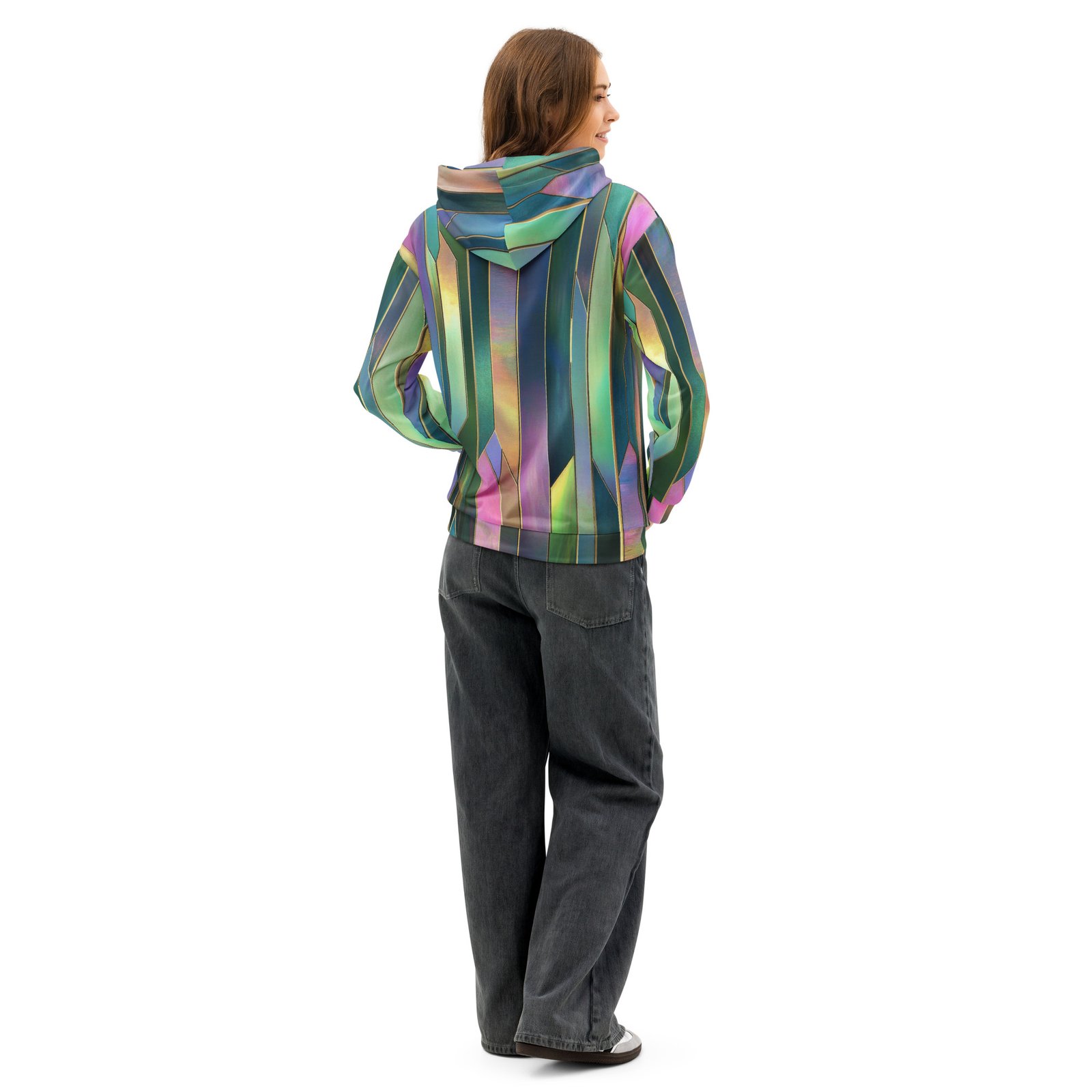 Iridescent Geometric Hoodie Metallic Vertical Design Iridescent Geometric Hoodie Metallic Vertical Design