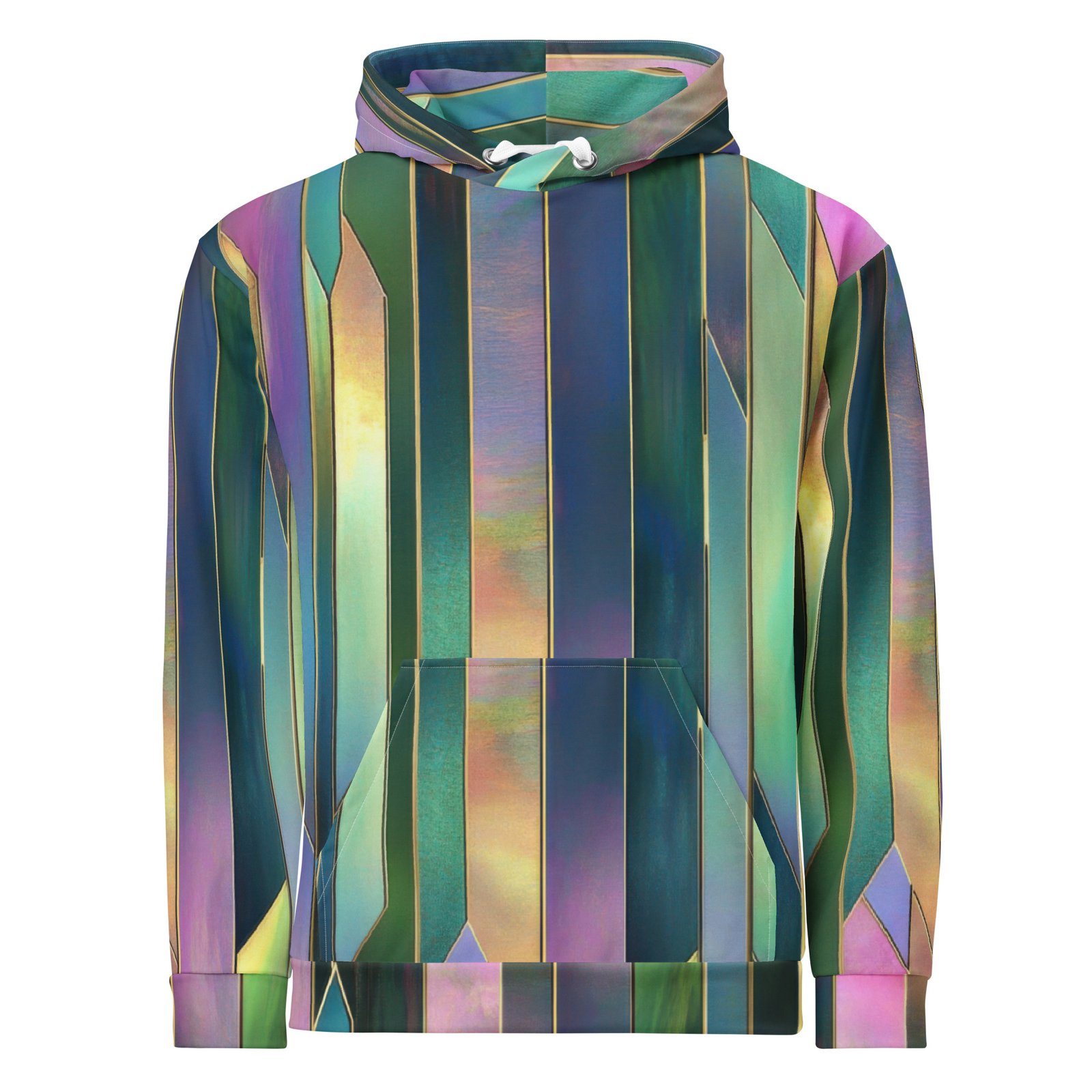 Iridescent Geometric Hoodie Metallic Vertical Design Iridescent Geometric Hoodie Metallic Vertical Design