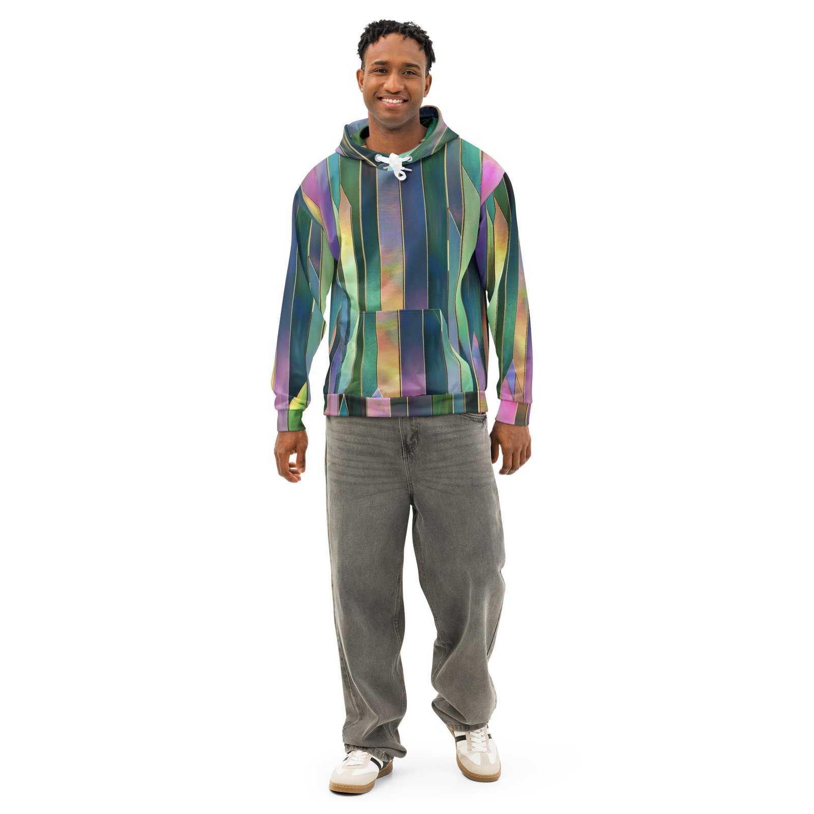 Iridescent Geometric Hoodie Metallic Vertical Design Iridescent Geometric Hoodie Metallic Vertical Design