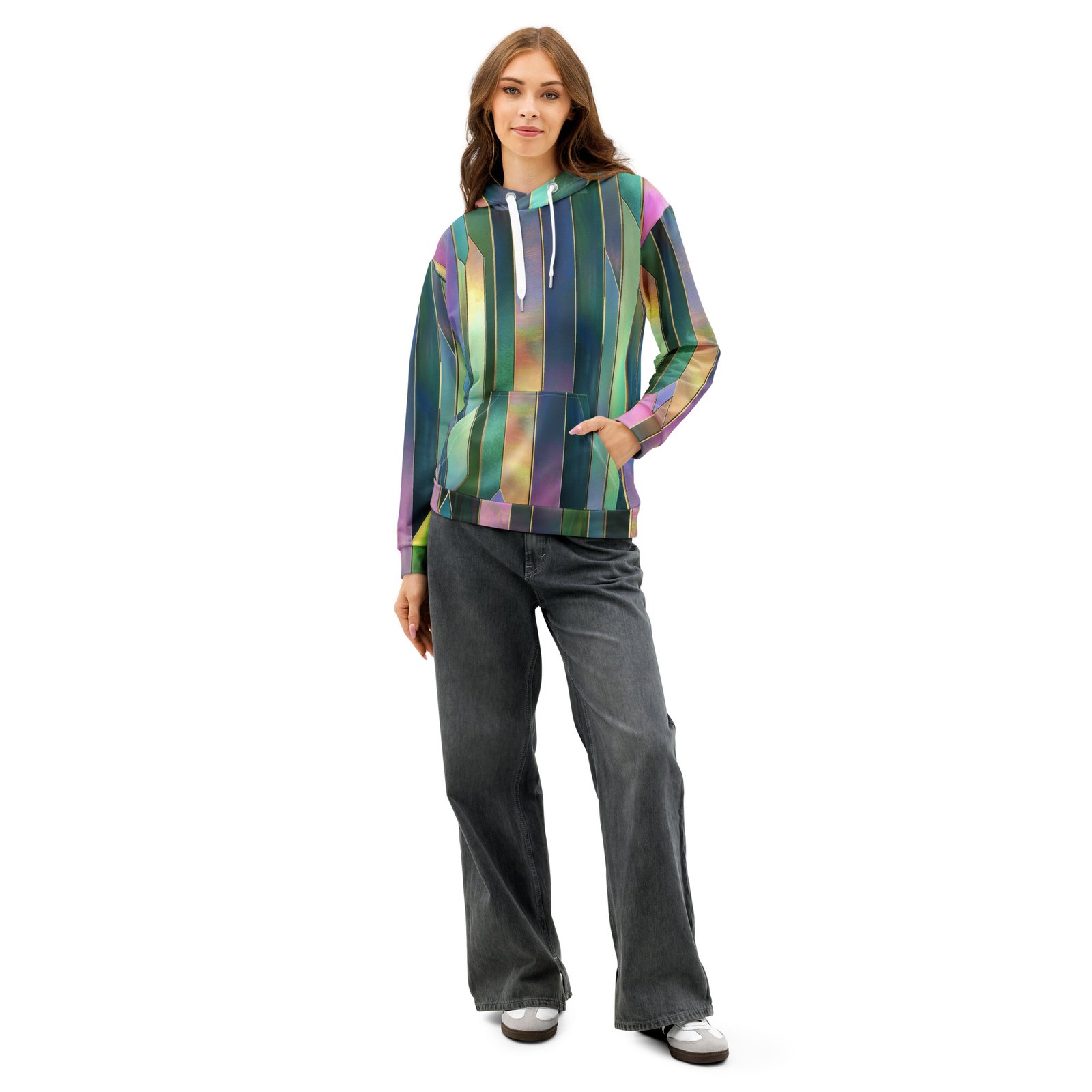 Iridescent Geometric Hoodie Metallic Vertical Design Iridescent Geometric Hoodie Metallic Vertical Design