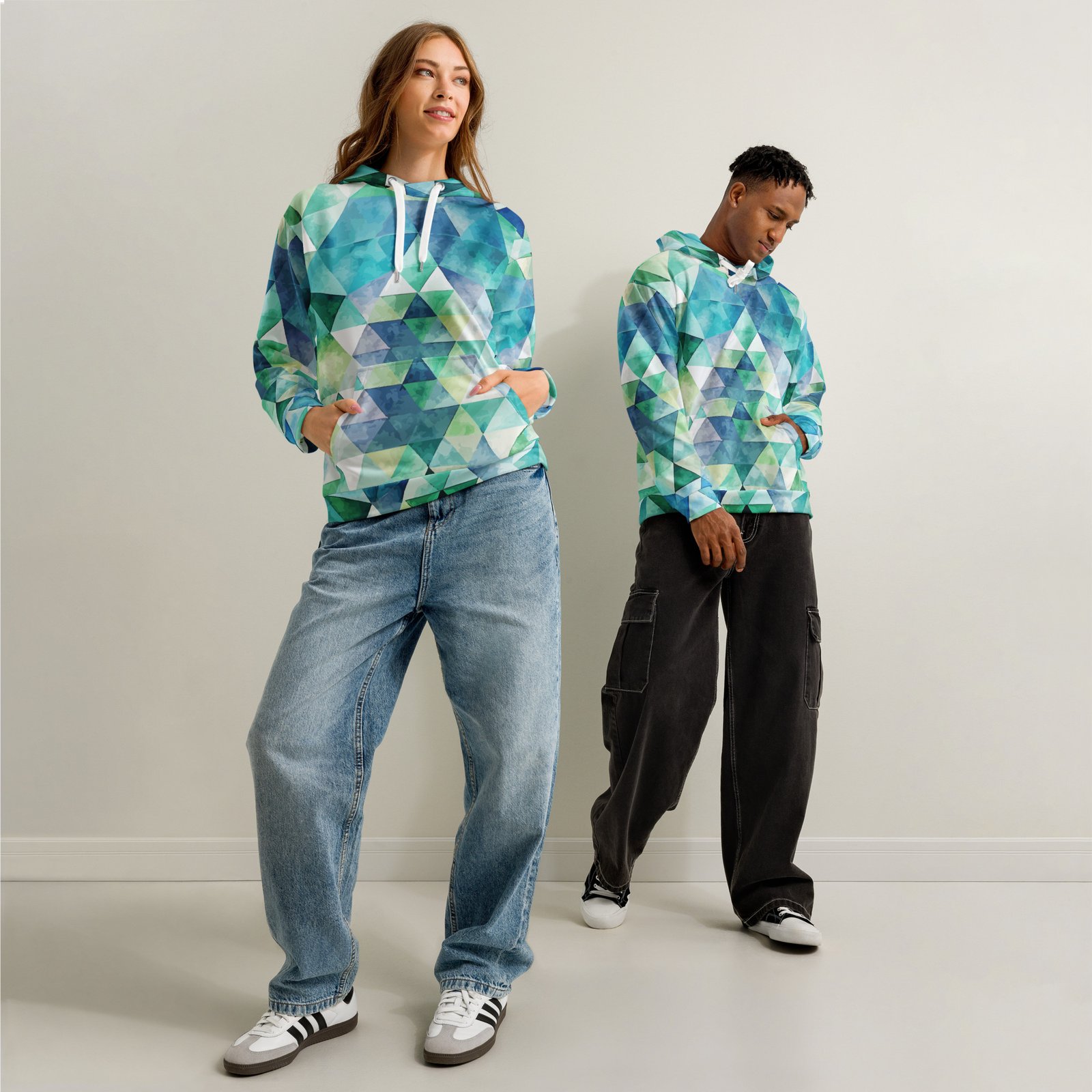 Teal Watercolor Triangle Hoodie Geometric Pullover Teal Watercolor Triangle Hoodie Geometric Pullover