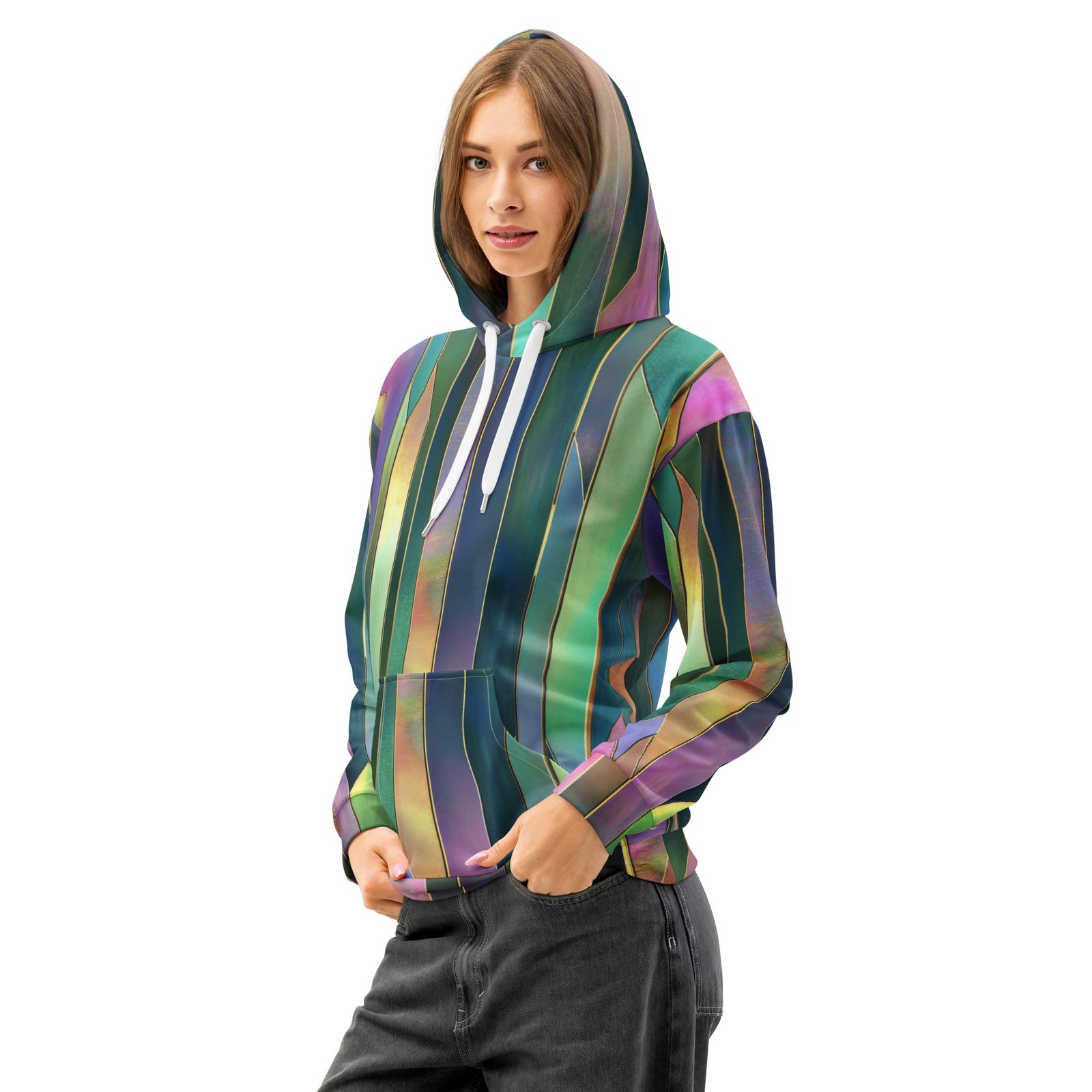 Iridescent Geometric Hoodie Metallic Vertical Design Iridescent Geometric Hoodie Metallic Vertical Design