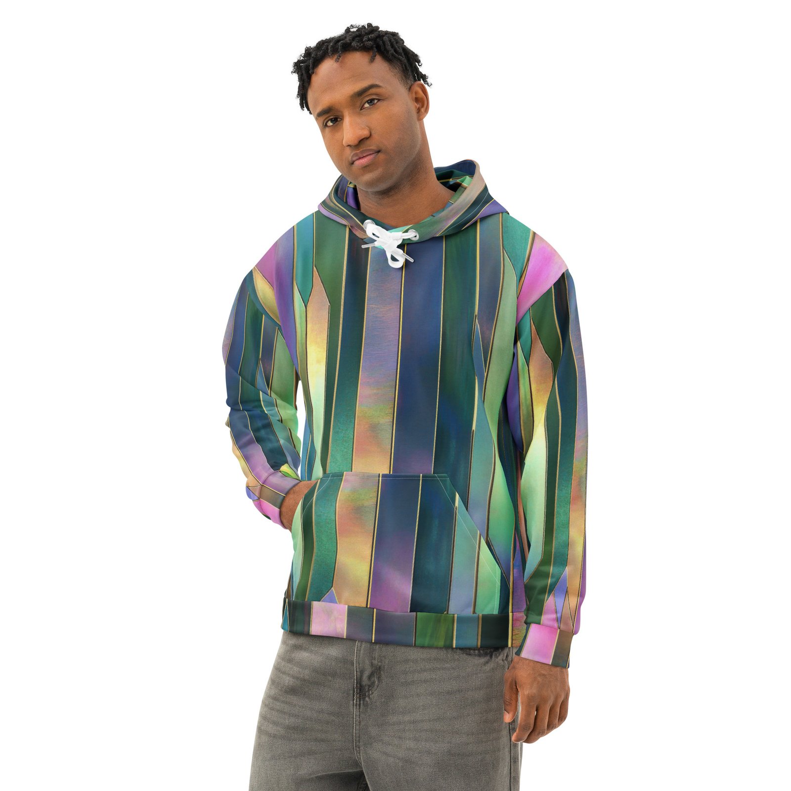 Iridescent Geometric Hoodie Metallic Vertical Design Iridescent Geometric Hoodie Metallic Vertical Design