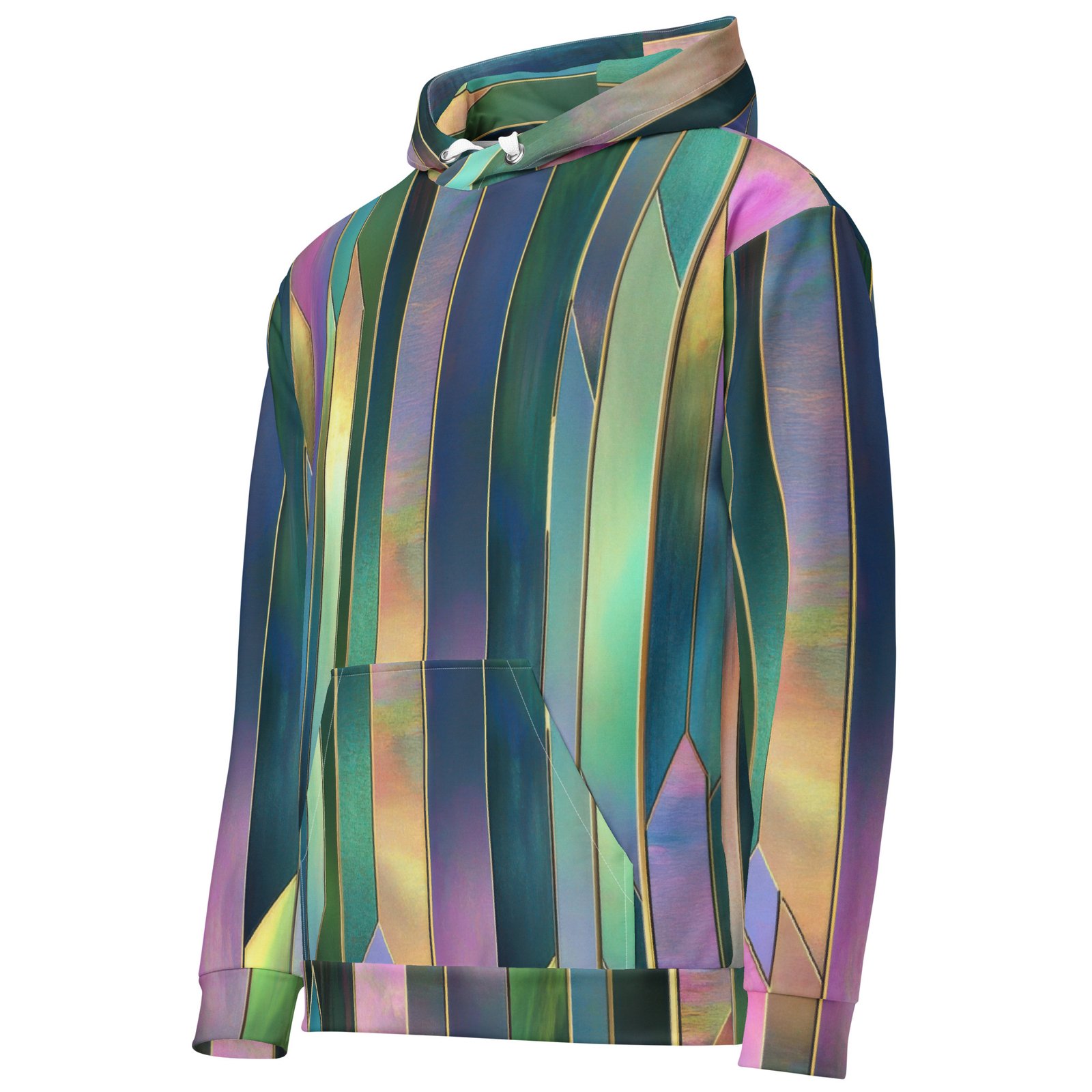 Iridescent Geometric Hoodie Metallic Vertical Design Iridescent Geometric Hoodie Metallic Vertical Design