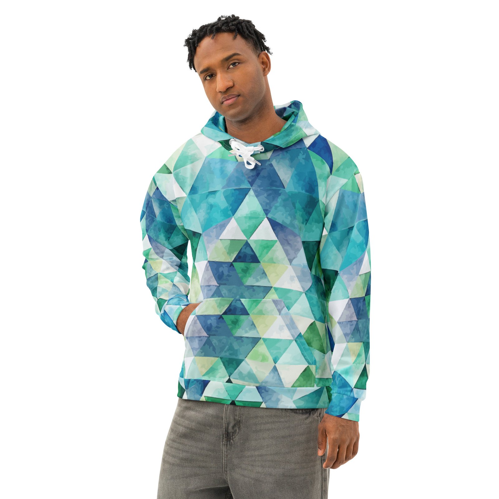 Teal Watercolor Triangle Hoodie Geometric Pullover Teal Watercolor Triangle Hoodie Geometric Pullover