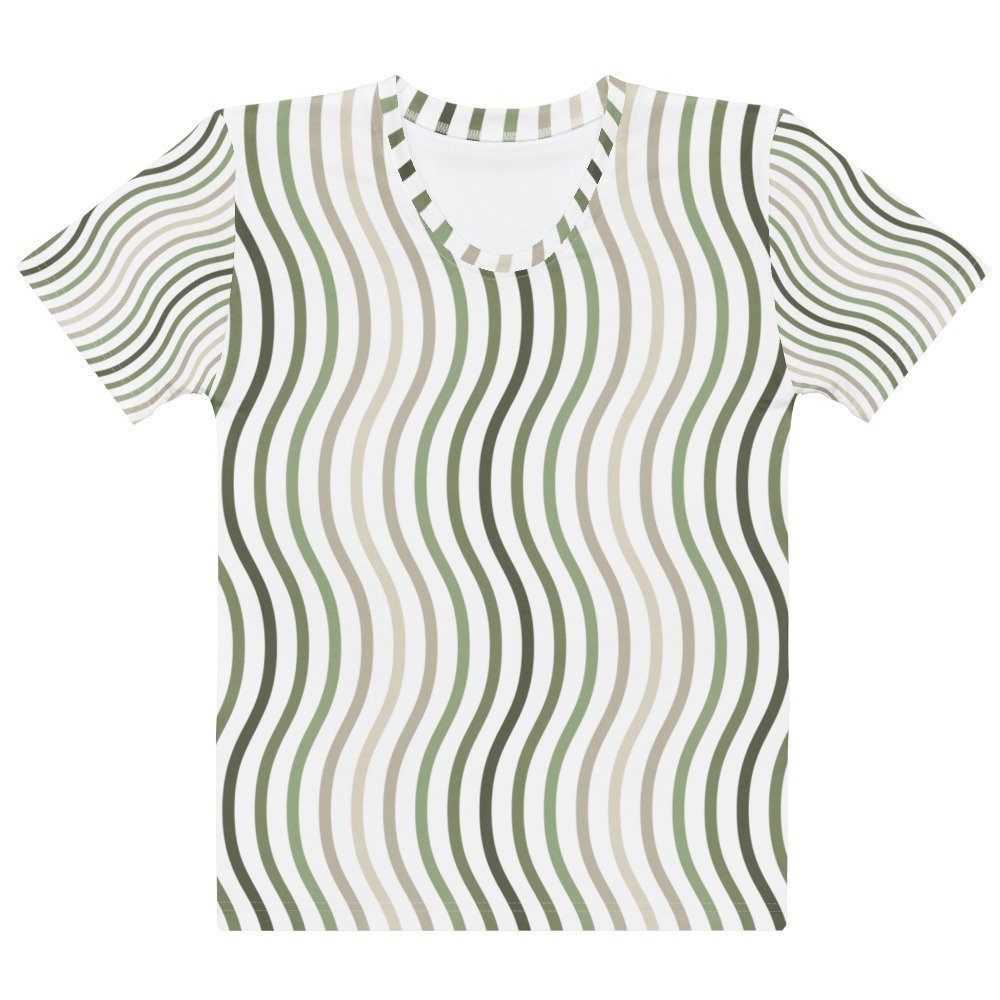 Green Wave T Shirt Women's Wavy Stripe Top Green Wave T Shirt Women's Wavy Stripe Top