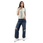 Green Wave T Shirt Women’s Wavy Stripe Top
