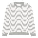 Green Wave Knitted Sweater Olive Beige Crew Neck