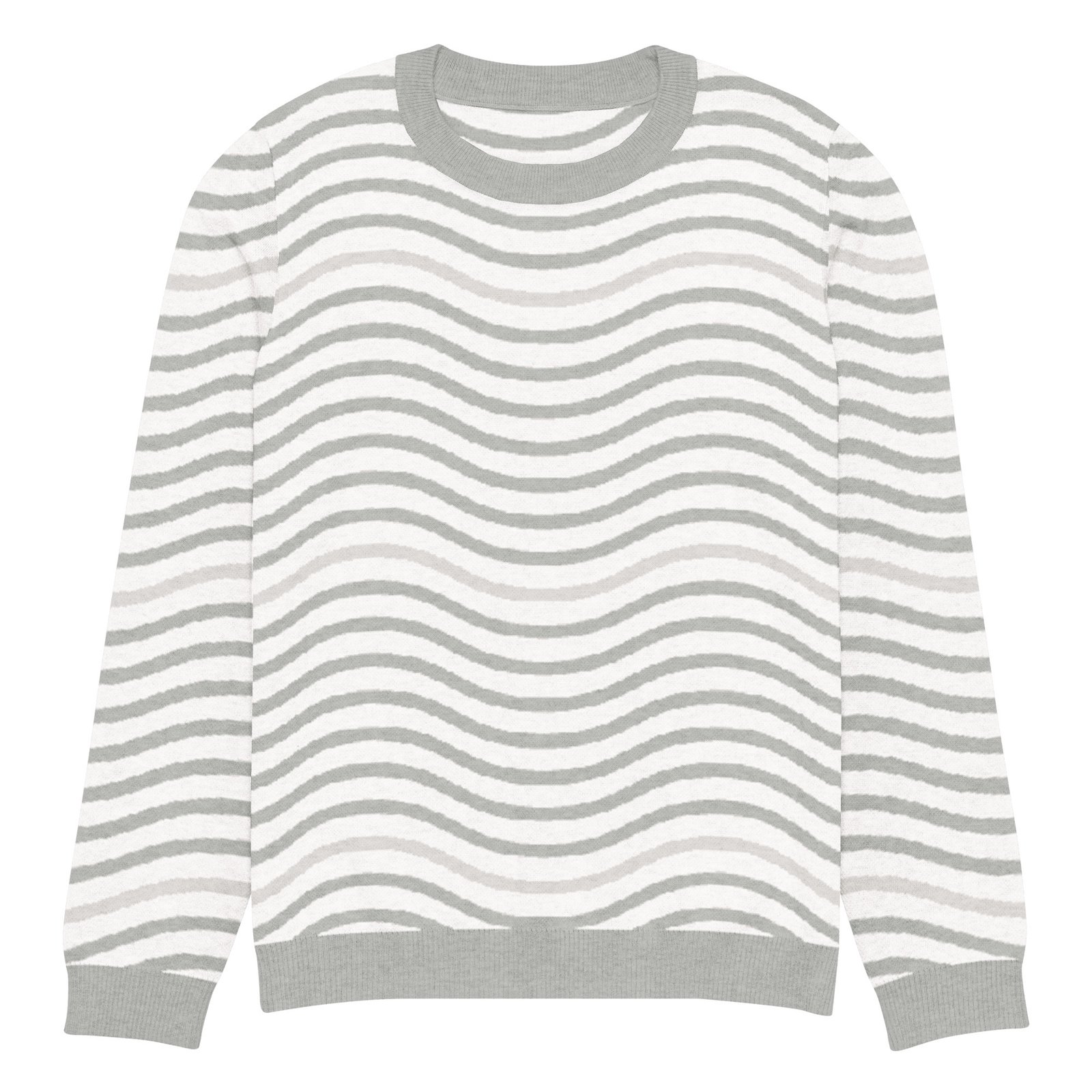 Green Wave Knitted Sweater Olive Beige Crew Neck Green Wave Knitted Sweater Olive Beige Crew Neck