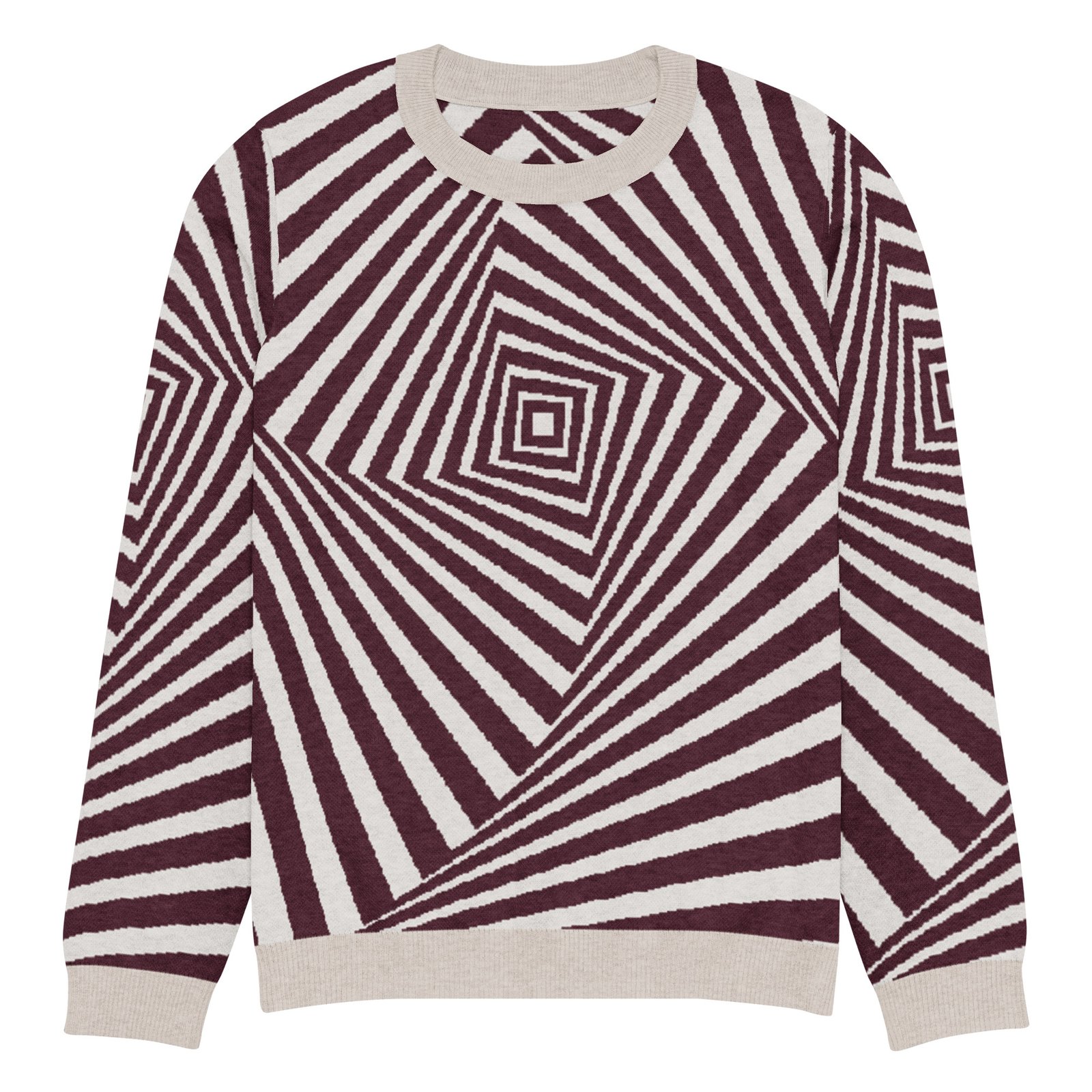 Black White Optical Sweater Geometric Knit Crew Neck Black White Optical Sweater Geometric Knit Crew Neck