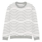 Green Wave Knitted Sweater Olive Beige Crew Neck