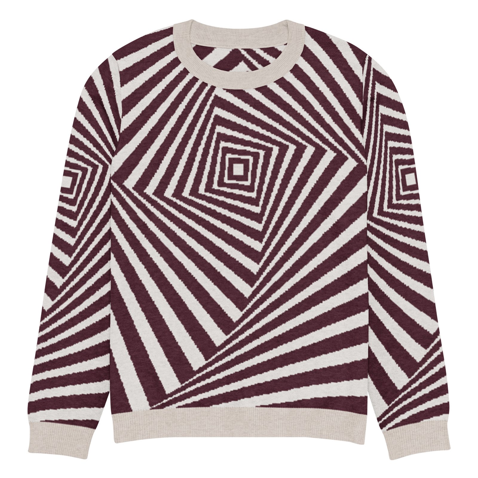 Black White Optical Sweater Geometric Knit Crew Neck Black White Optical Sweater Geometric Knit Crew Neck