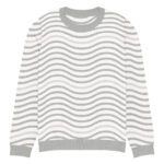 Green Wave Knitted Sweater Olive Beige Crew Neck