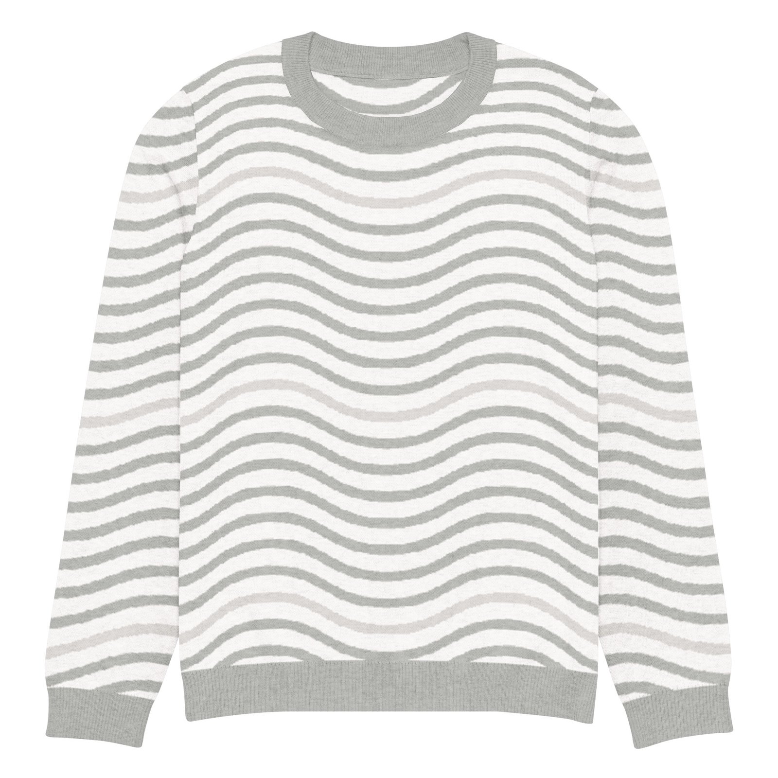 Green Wave Knitted Sweater Olive Beige Crew Neck Green Wave Knitted Sweater Olive Beige Crew Neck