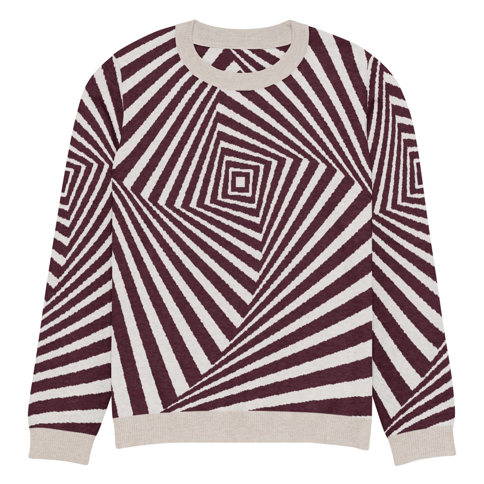 Black White Optical Sweater Geometric Knit Crew Neck Black White Optical Sweater Geometric Knit Crew Neck
