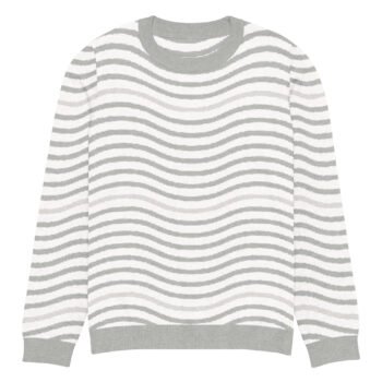 Green Wave Knitted Sweater Olive Beige Crew Neck