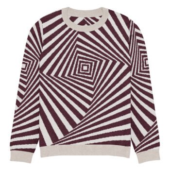 Black White Optical Sweater Geometric Knit Crew Neck