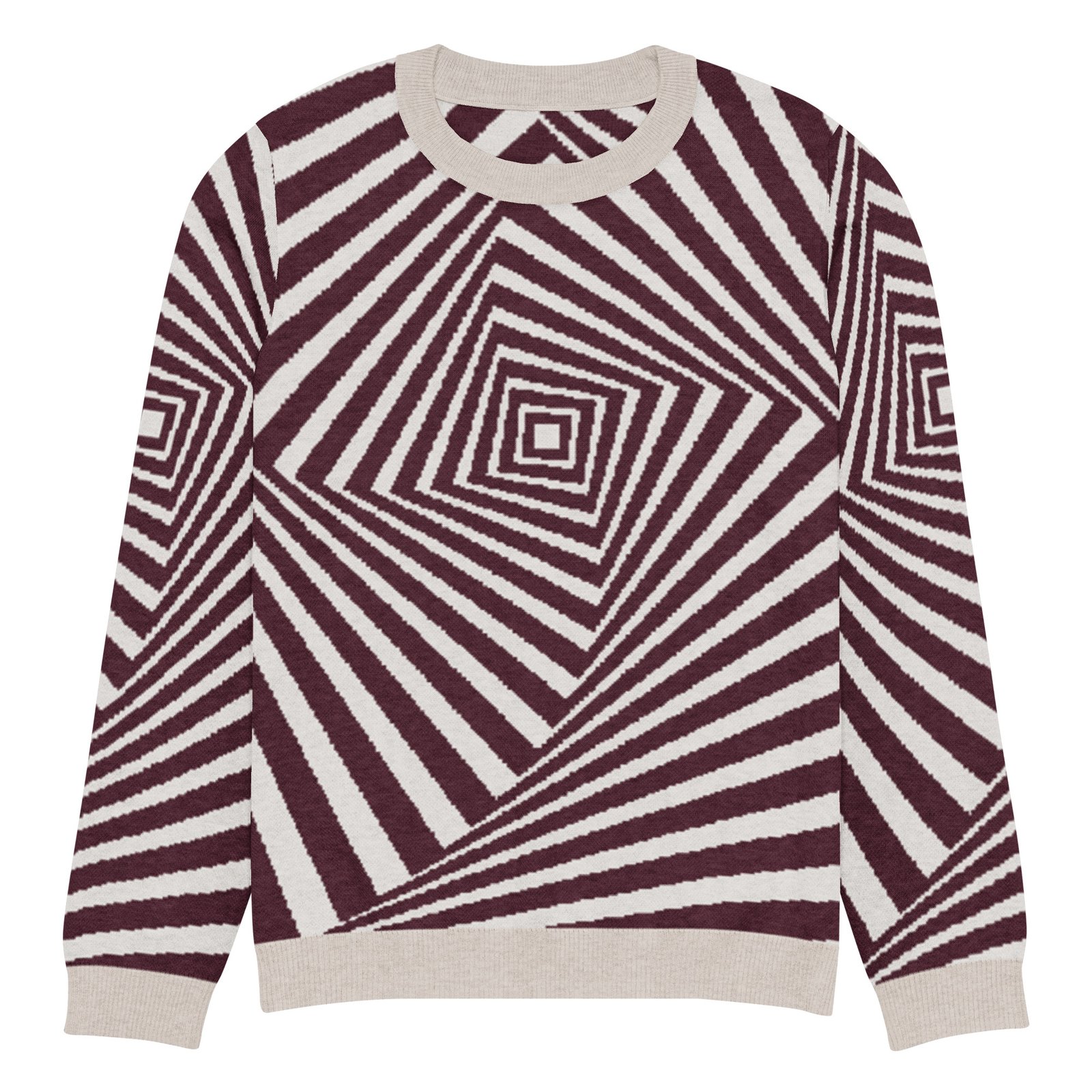 Black White Optical Sweater Geometric Knit Crew Neck Black White Optical Sweater Geometric Knit Crew Neck