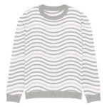 Green Wave Knitted Sweater Olive Beige Crew Neck