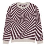 Black White Optical Sweater Geometric Knit Crew Neck