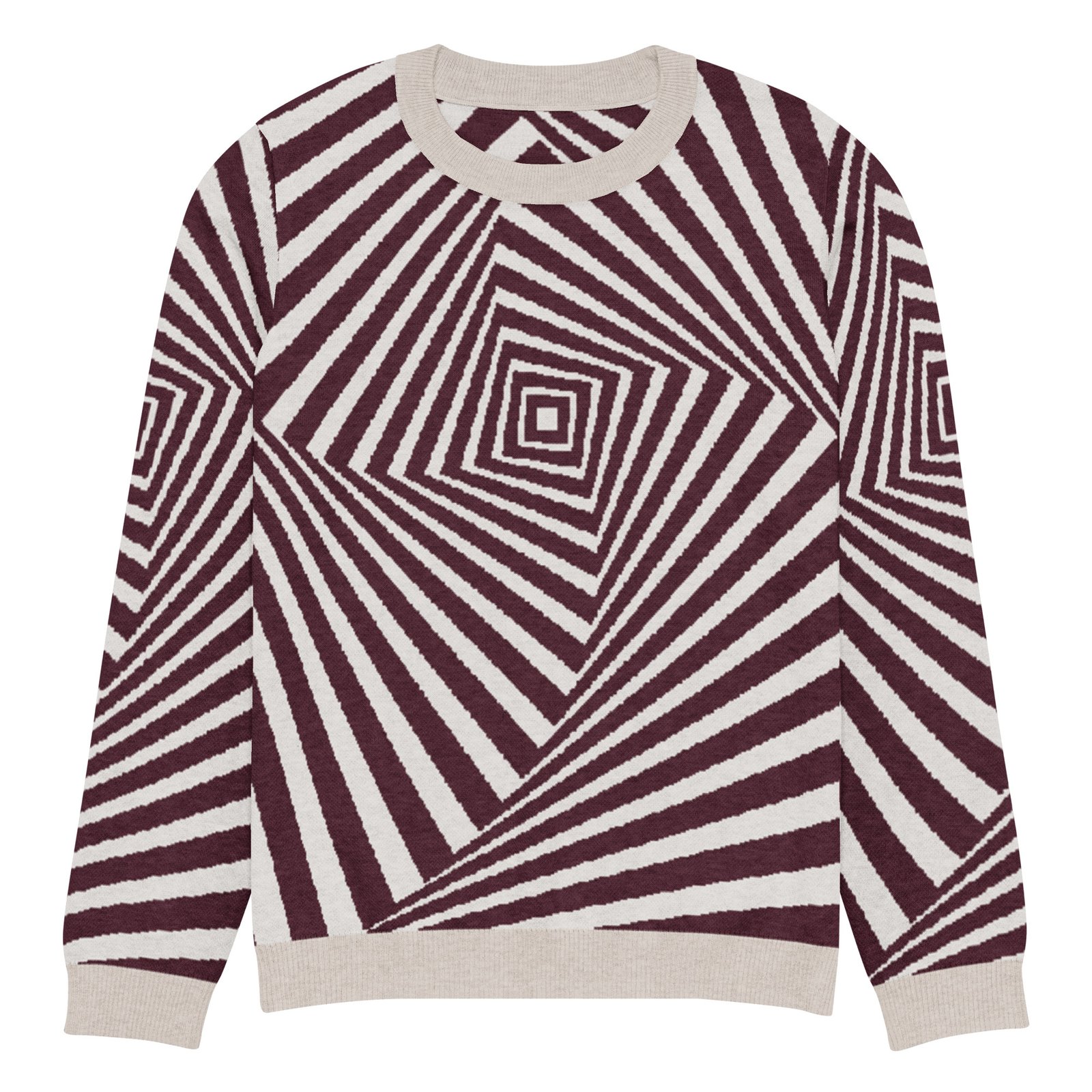 Black White Optical Sweater Geometric Knit Crew Neck Black White Optical Sweater Geometric Knit Crew Neck