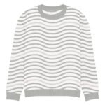 Green Wave Knitted Sweater Olive Beige Crew Neck