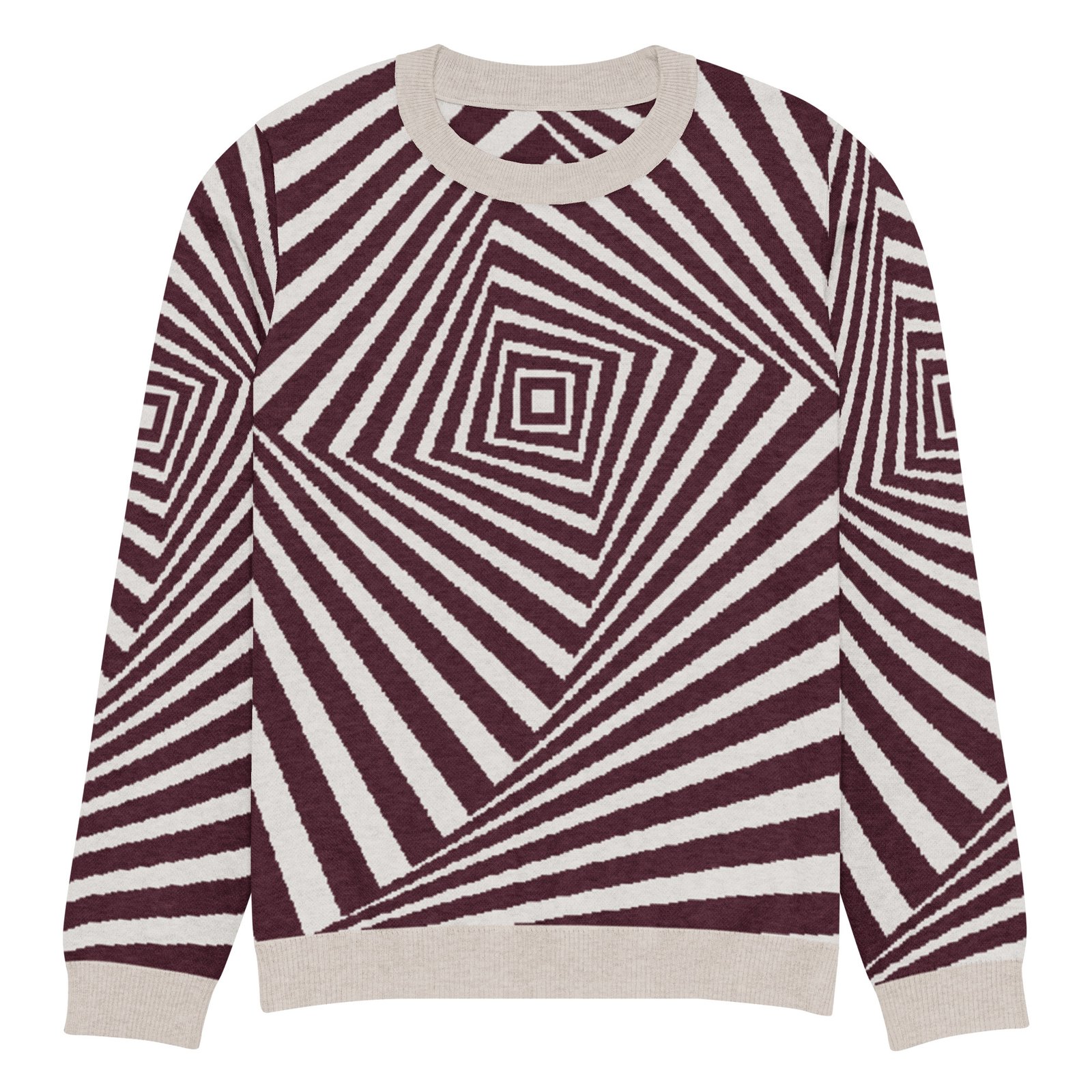 Black White Optical Sweater Geometric Knit Crew Neck Black White Optical Sweater Geometric Knit Crew Neck