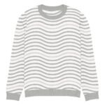Green Wave Knitted Sweater Olive Beige Crew Neck