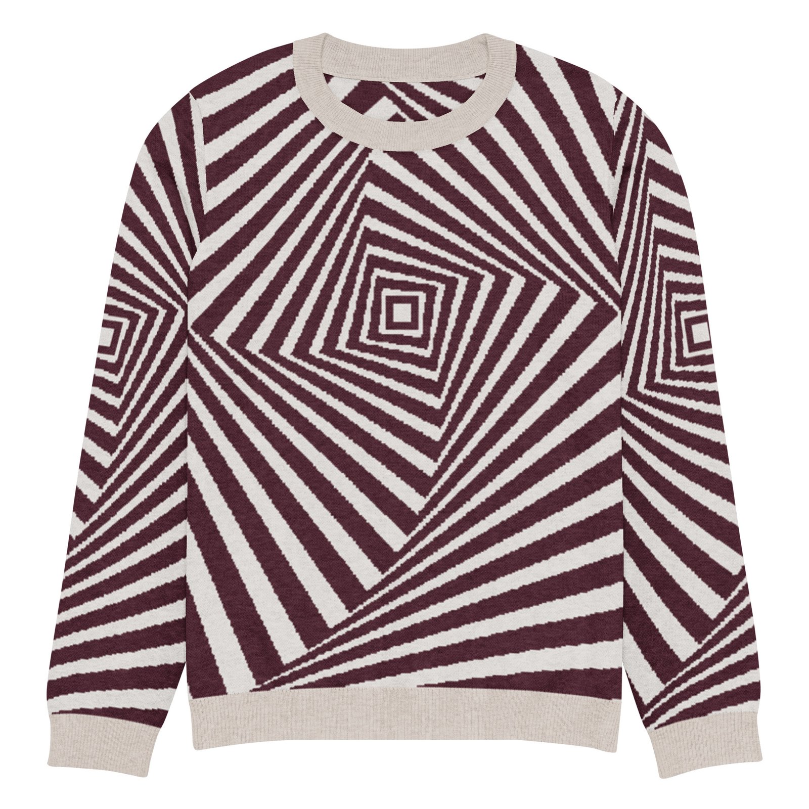Black White Optical Sweater Geometric Knit Crew Neck Black White Optical Sweater Geometric Knit Crew Neck