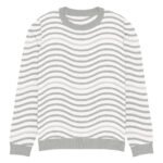 Green Wave Knitted Sweater Olive Beige Crew Neck