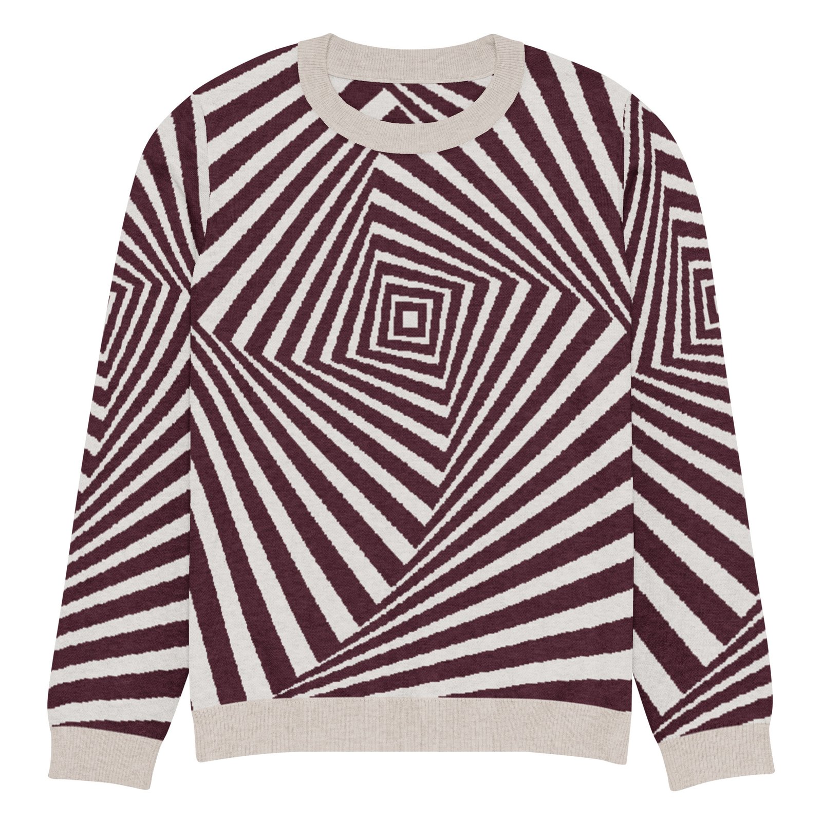 Black White Optical Sweater Geometric Knit Crew Neck Black White Optical Sweater Geometric Knit Crew Neck