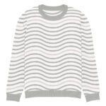Green Wave Knitted Sweater Olive Beige Crew Neck