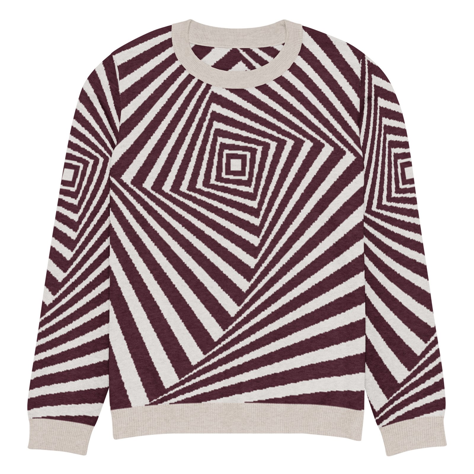 Black White Optical Sweater Geometric Knit Crew Neck Black White Optical Sweater Geometric Knit Crew Neck