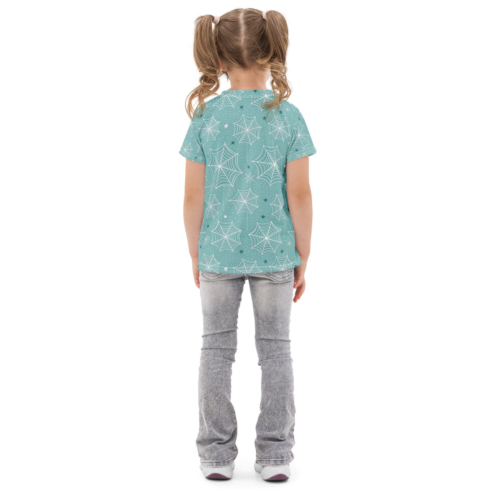 Teal Spiderweb Kids T Shirt Whimsical Halloween Tee Teal Spiderweb Kids T Shirt Whimsical Halloween Tee