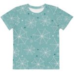 Teal Spiderweb Kids T Shirt Whimsical Halloween Tee