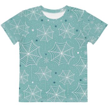 Teal Spiderweb Kids T Shirt Whimsical Halloween Tee