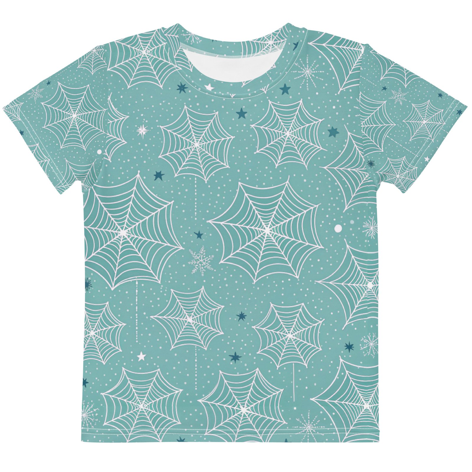 Teal Spiderweb Kids T Shirt Whimsical Halloween Tee Teal Spiderweb Kids T Shirt Whimsical Halloween Tee
