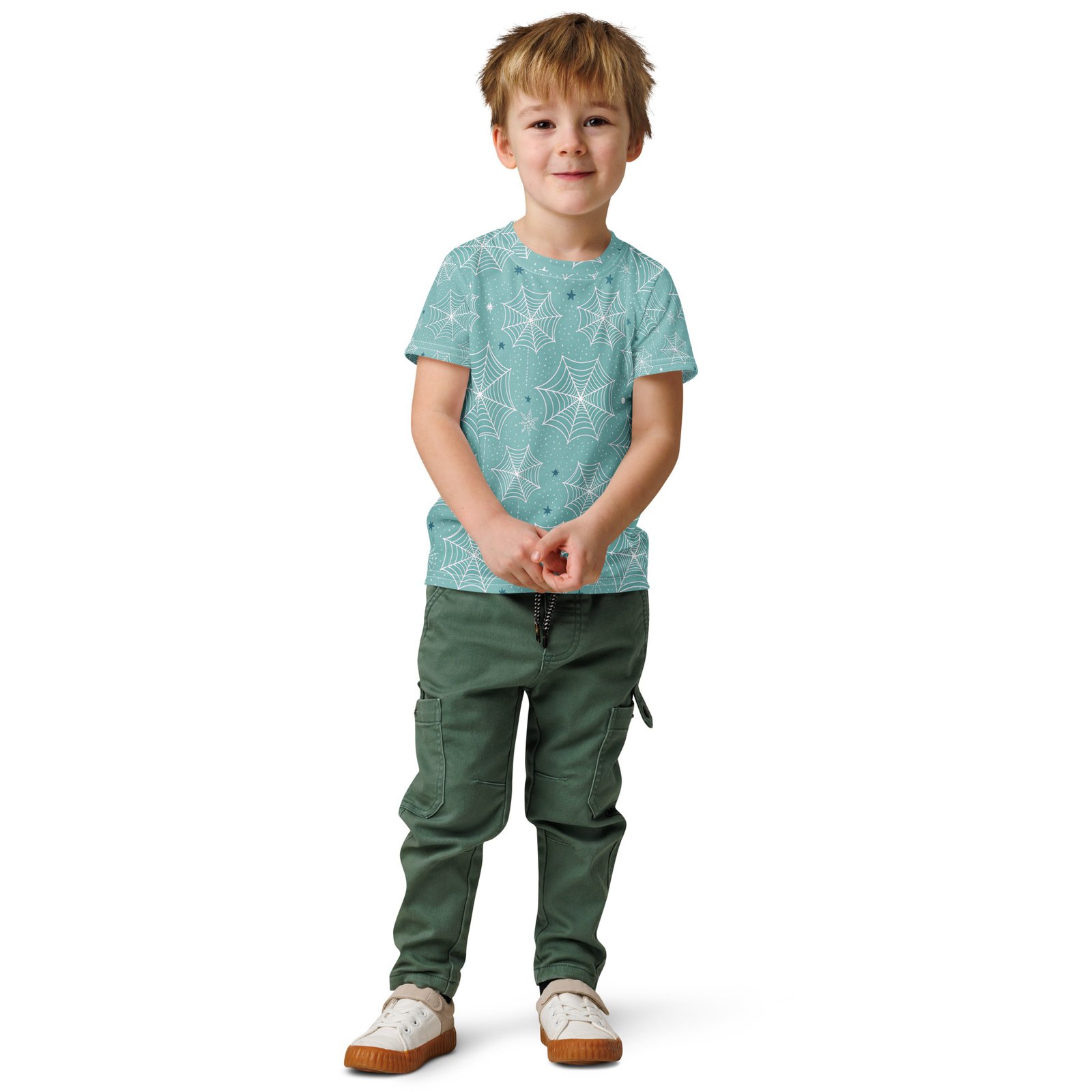 Teal Spiderweb Kids T Shirt Whimsical Halloween Tee Teal Spiderweb Kids T Shirt Whimsical Halloween Tee