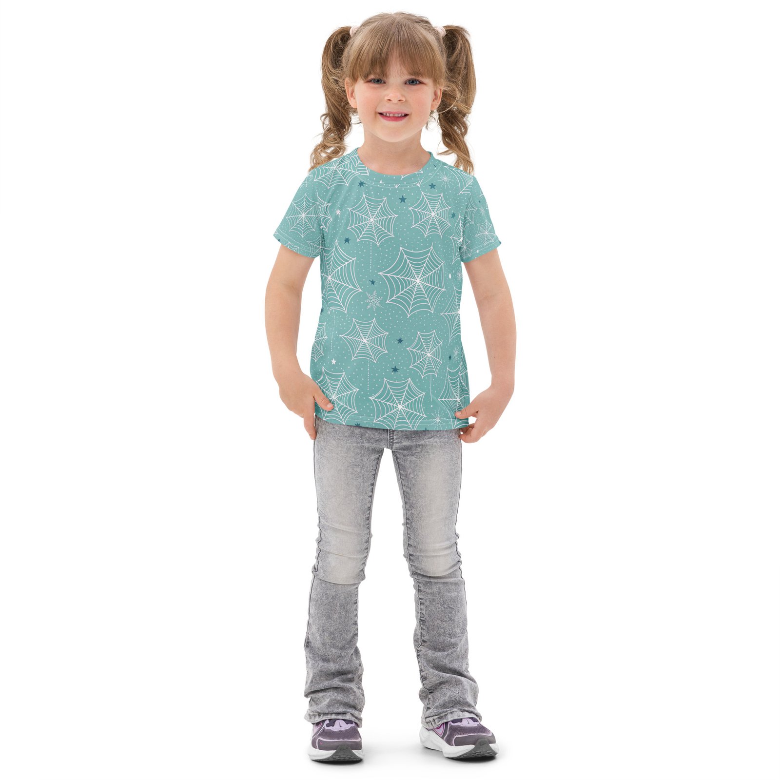 Teal Spiderweb Kids T Shirt Whimsical Halloween Tee Teal Spiderweb Kids T Shirt Whimsical Halloween Tee