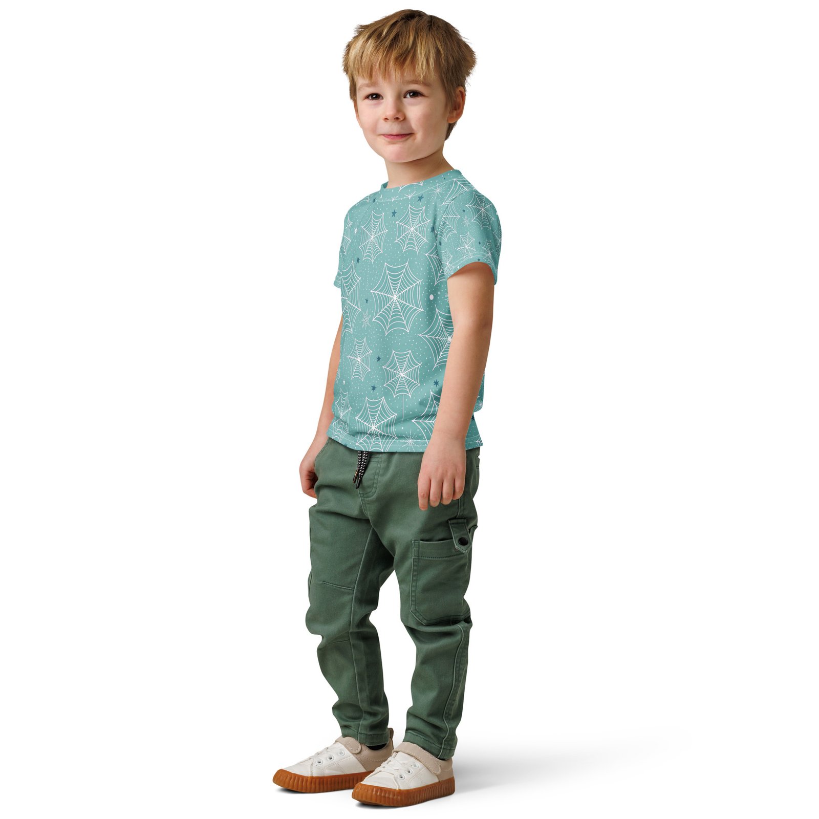 Teal Spiderweb Kids T Shirt Whimsical Halloween Tee Teal Spiderweb Kids T Shirt Whimsical Halloween Tee