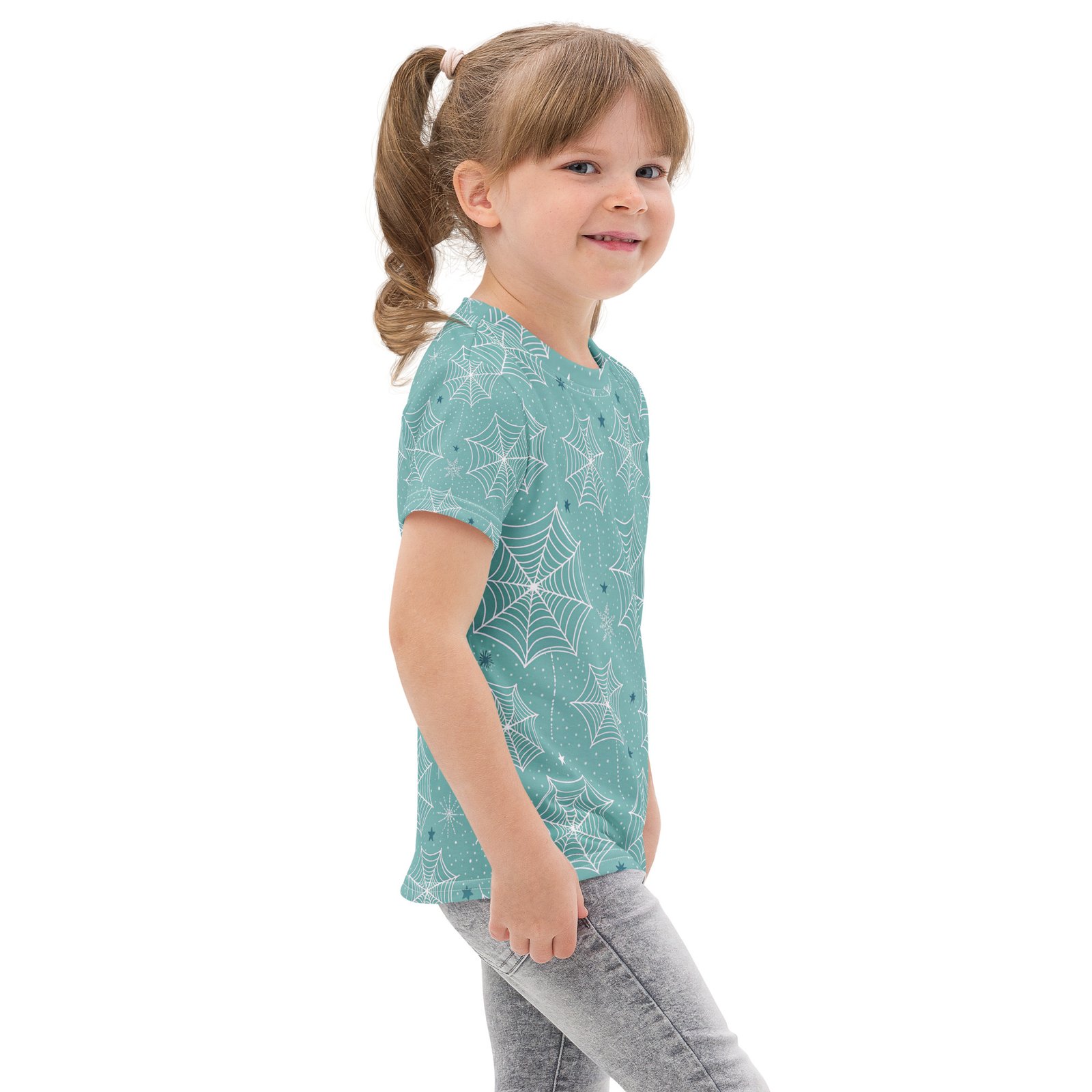 Teal Spiderweb Kids T Shirt Whimsical Halloween Tee Teal Spiderweb Kids T Shirt Whimsical Halloween Tee