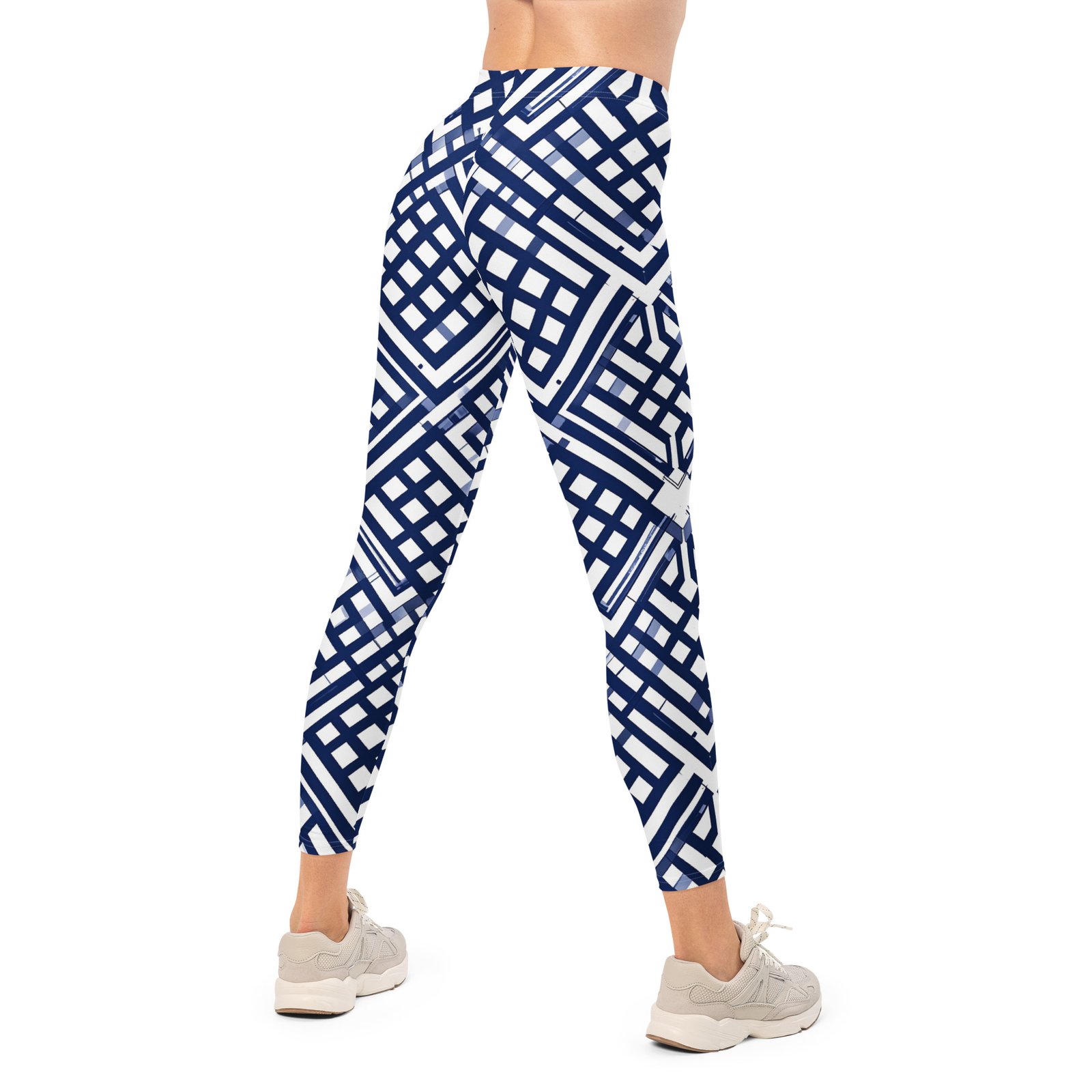 Navy Blue Lattice Leggings Geometric Yoga Pants Navy Blue Lattice Leggings Geometric Yoga Pants