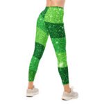 Green Glitter Wave Leggings Emerald Sparkle Yoga Pants