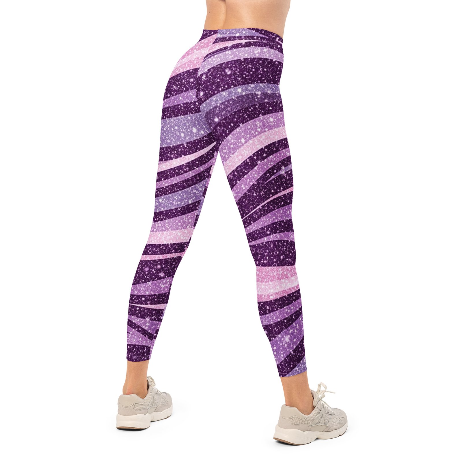 Purple Glitter Wave Leggings Sparkly Striped Yoga Pants Purple Glitter Wave Leggings Sparkly Striped Yoga Pants