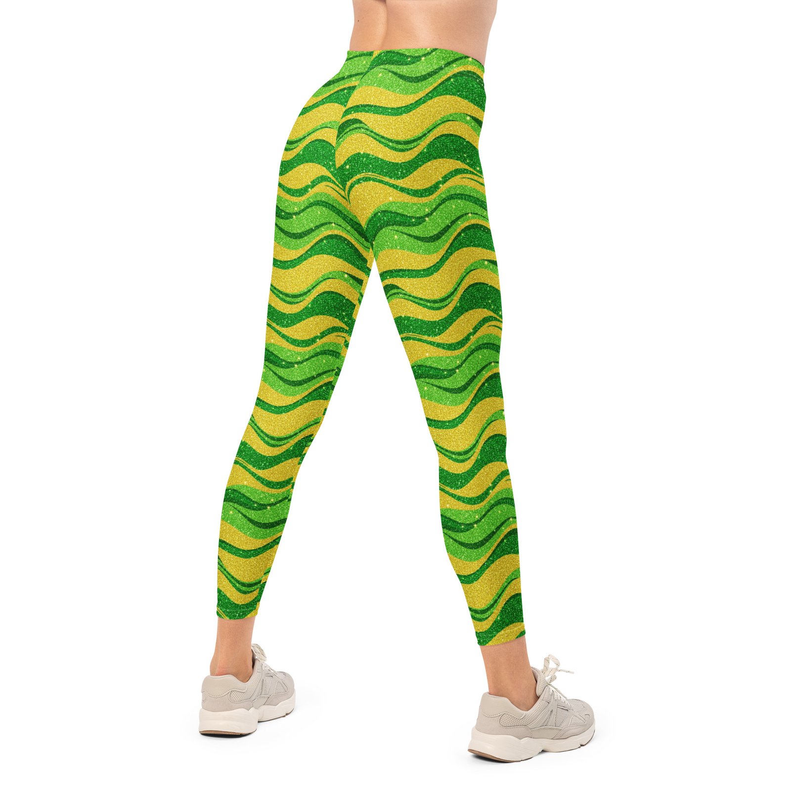 Green Gold Glitter Leggings Sparkly Wave Yoga Pants Green Gold Glitter Leggings Sparkly Wave Yoga Pants