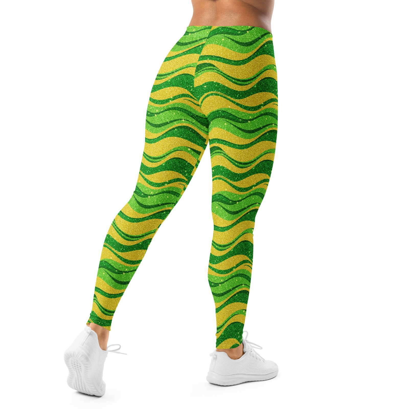 Green Gold Glitter Leggings Sparkly Wave Yoga Pants Green Gold Glitter Leggings Sparkly Wave Yoga Pants