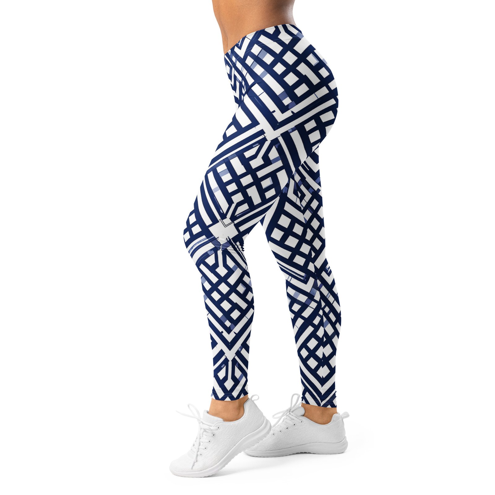Navy Blue Lattice Leggings Geometric Yoga Pants Navy Blue Lattice Leggings Geometric Yoga Pants