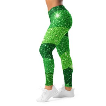 Home 11 Green Glitter Wave Leggings Emerald Sparkle Yoga Pants