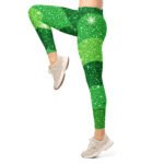 Green Glitter Wave Leggings Emerald Sparkle Yoga Pants